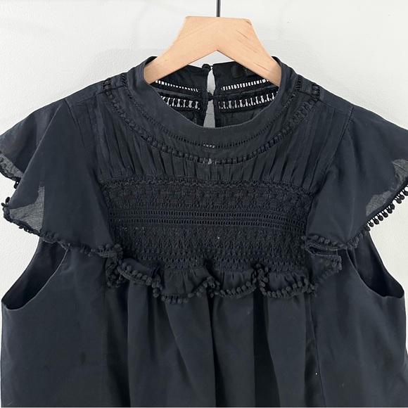 J. Crew Eyelet Trim Ruffle Blouse Black Size Small - Picture 3 of 6